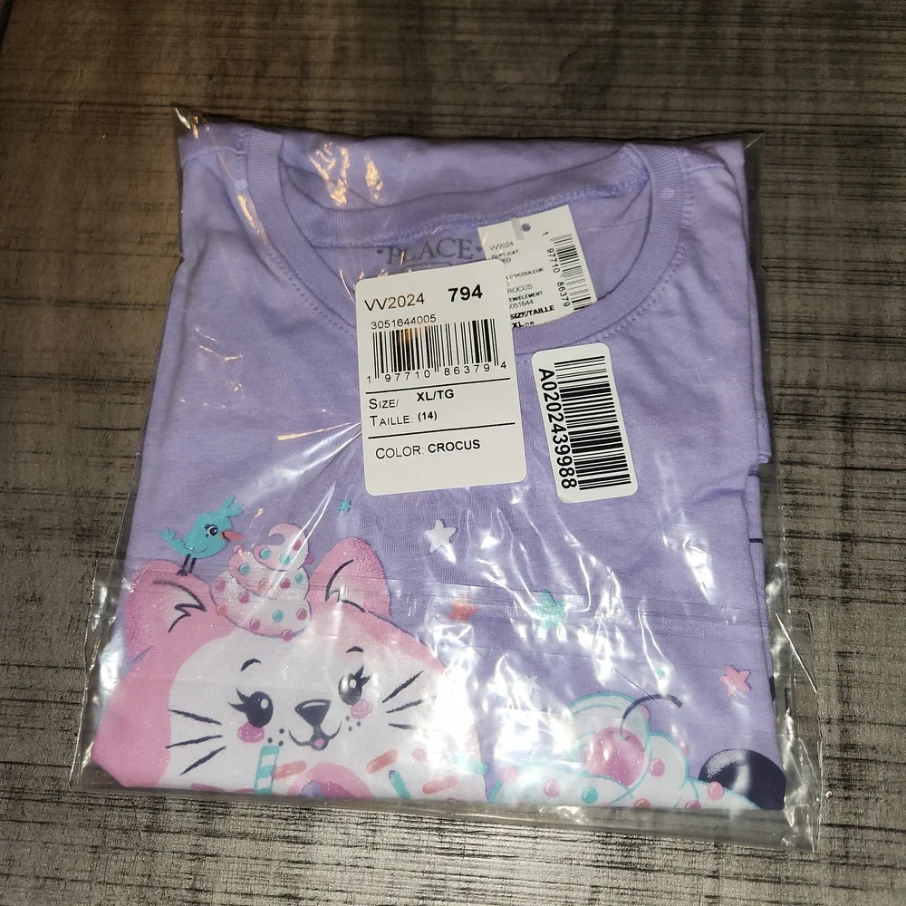 NWT The Children's Place Lavender Tee with Cat and Panda